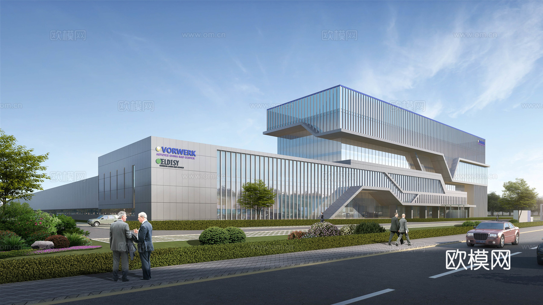 现代工业园区建筑外观su模型下载