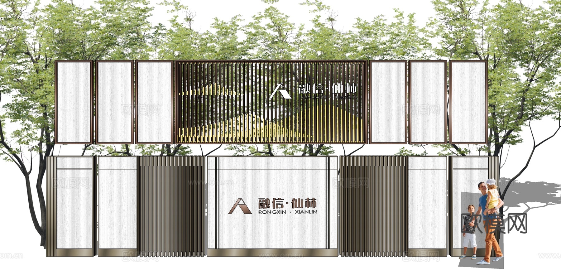 现代小区景观墙围墙su模型下载