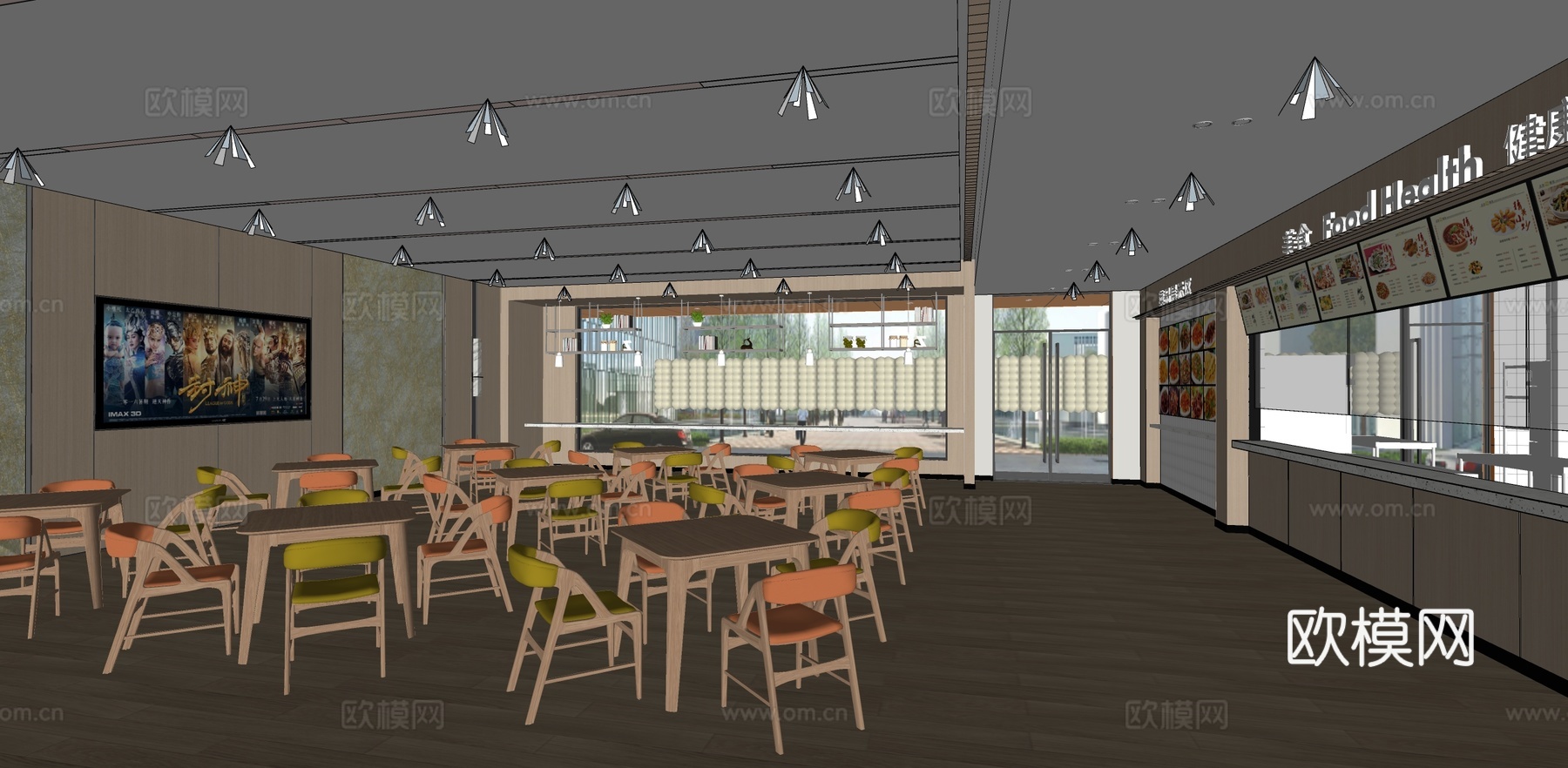 现代员工食堂 中餐厅 快餐店su模型下载