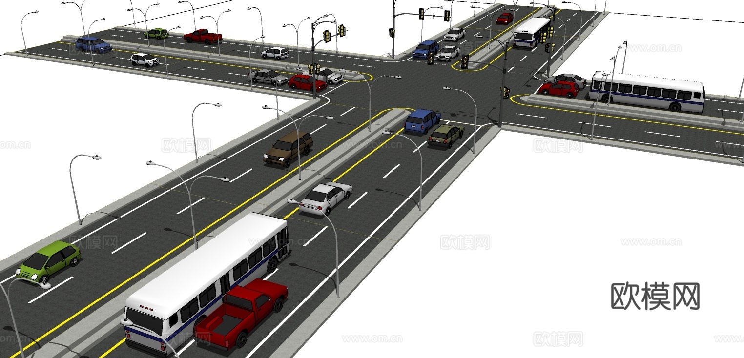 现代十字路公路su模型下载