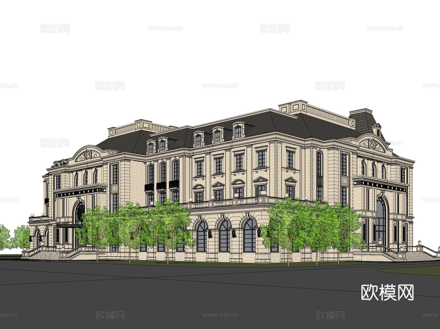 法式会所建筑外观su模型下载