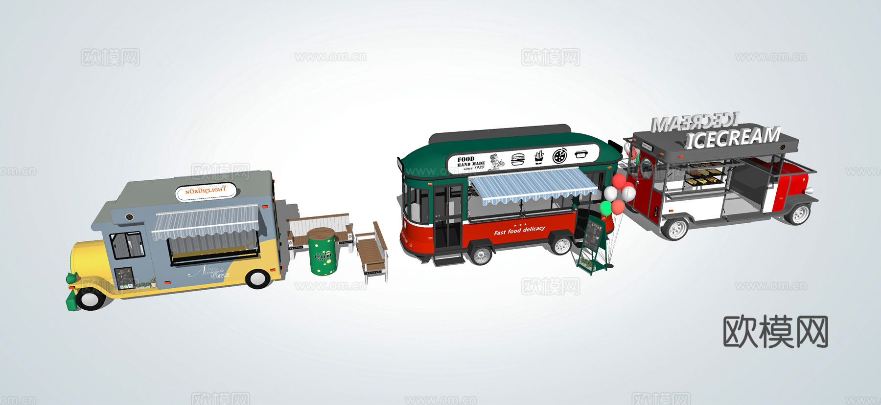 商业街网红售货车 快餐车 小卖部 售卖亭 售卖车su模型下载
