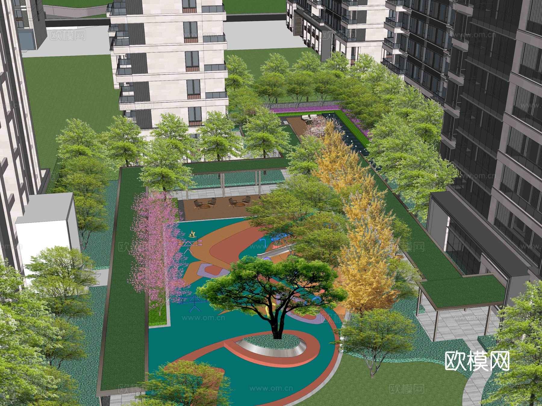 新中式居住区 景观示范区su模型下载