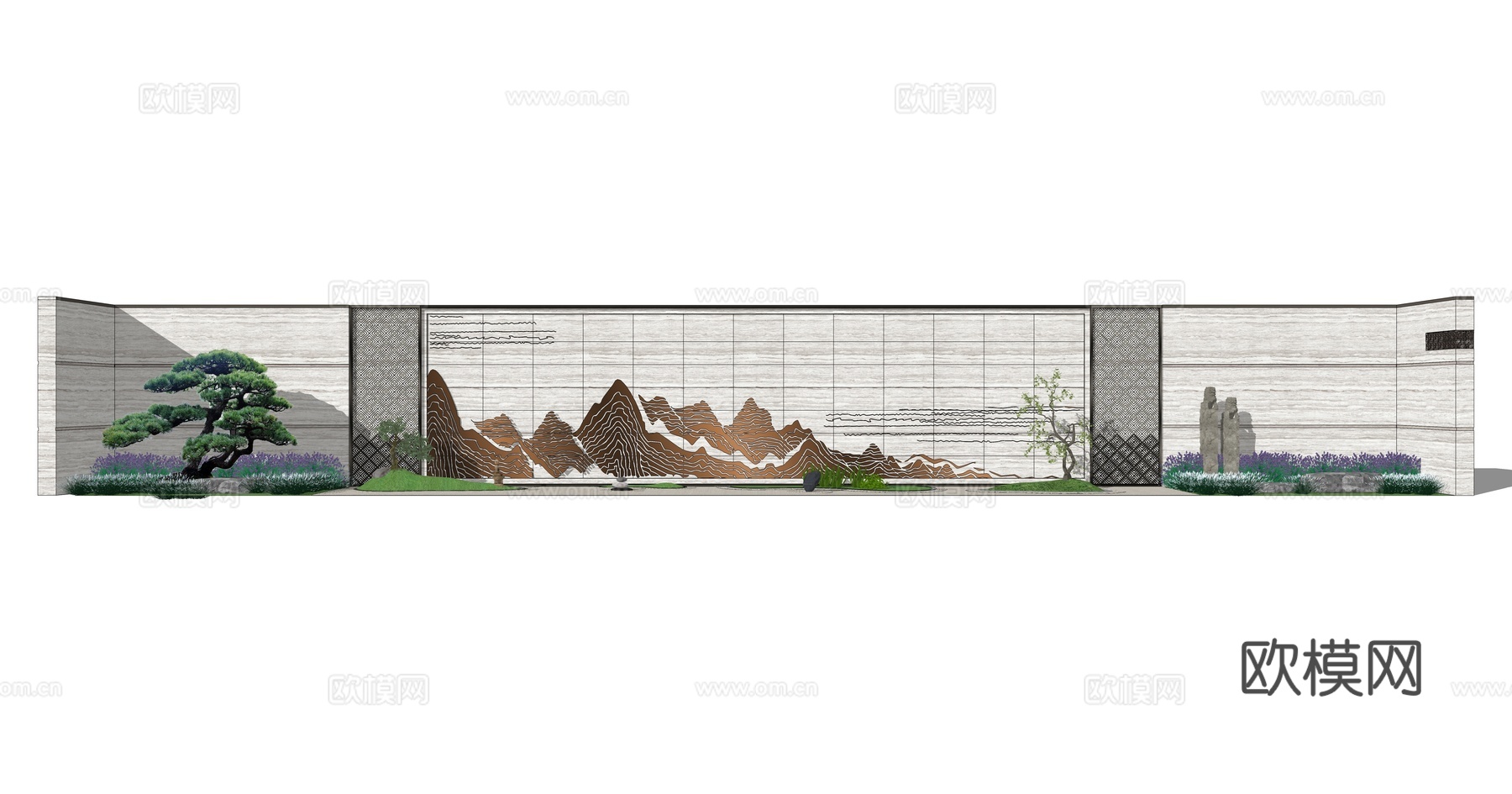 新中式景墙园艺小品su模型下载