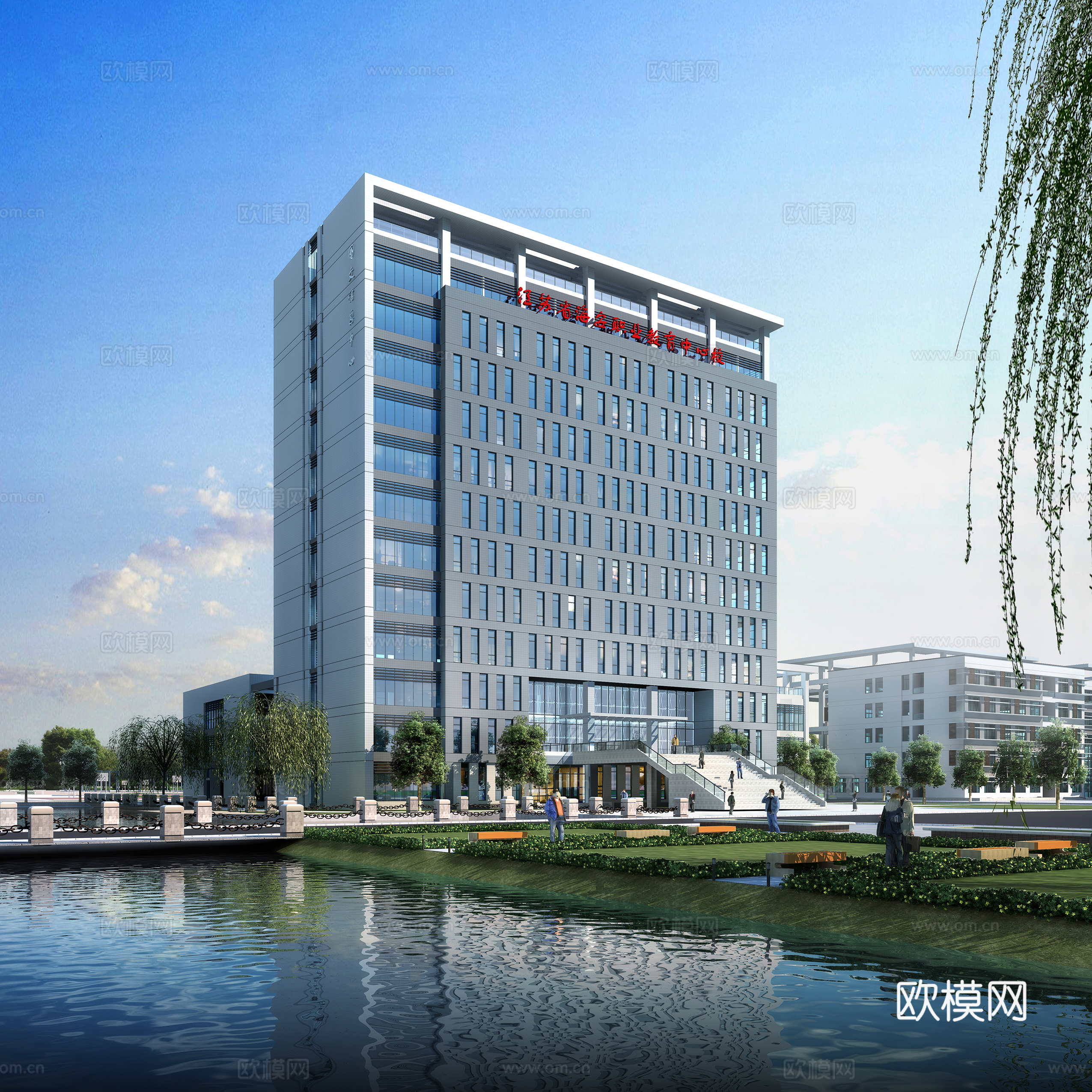 现代图书馆外观su模型下载