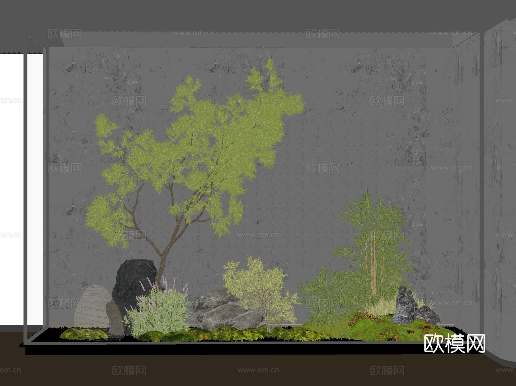 植物堆 园艺小品 景观石 竹子su模型下载