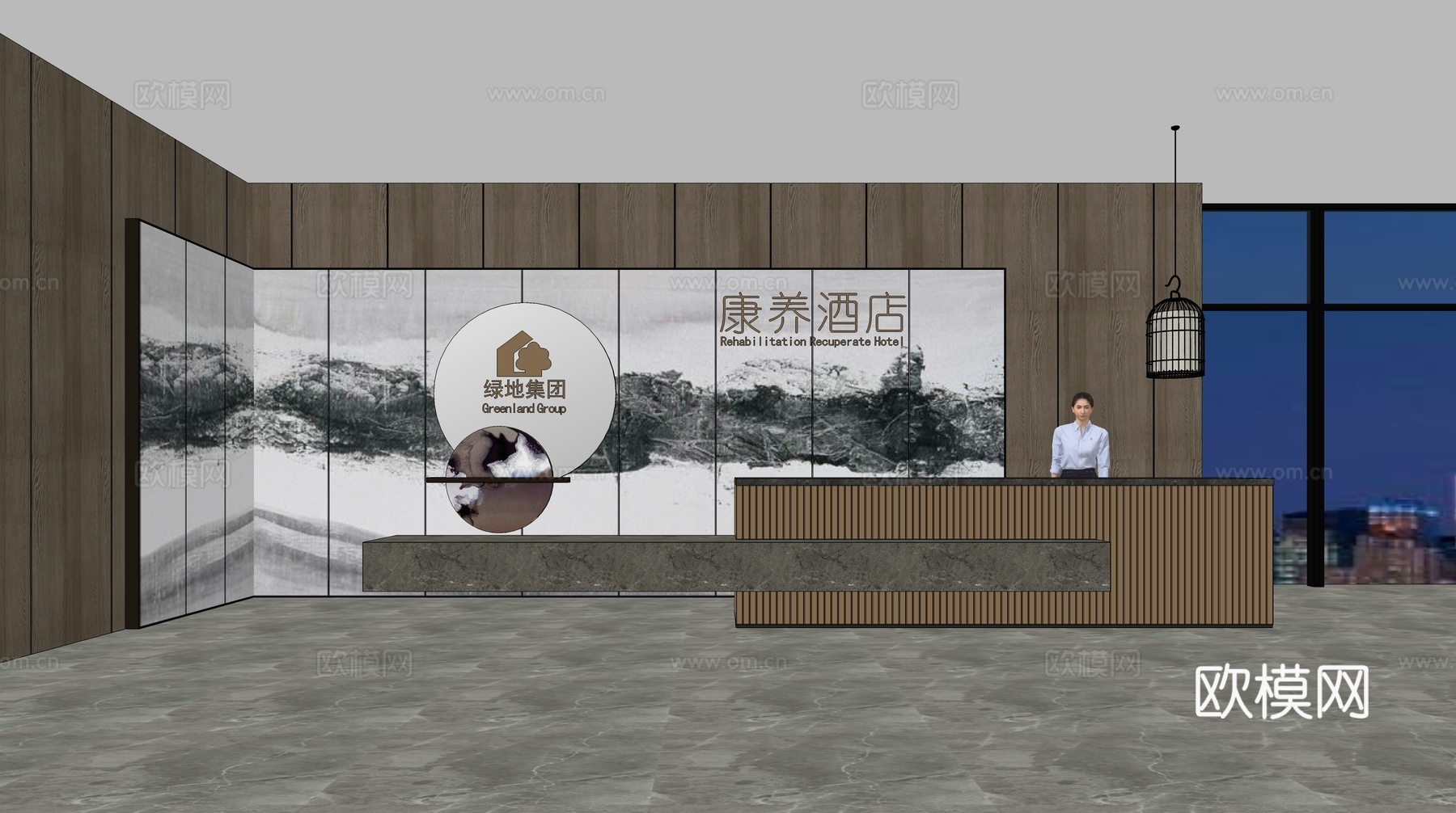 新中式酒店前台su模型下载