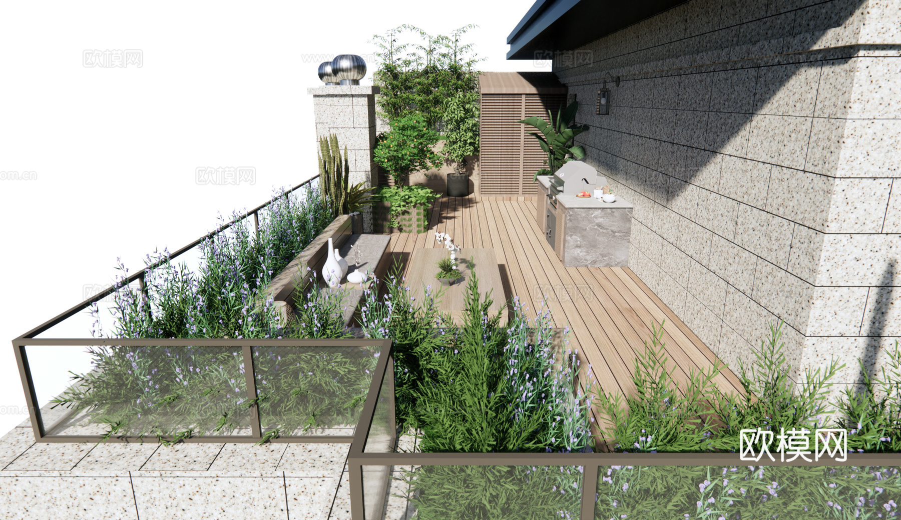现代屋顶花园su模型下载