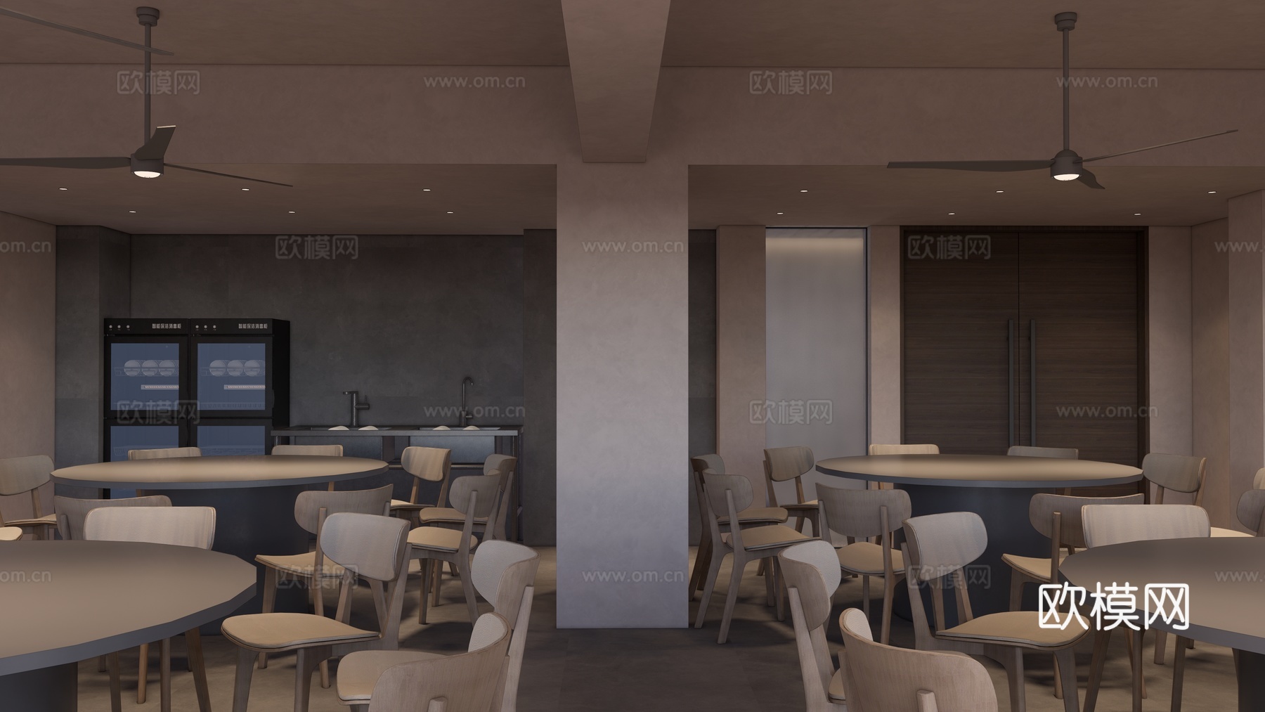 现代员工餐厅su模型下载