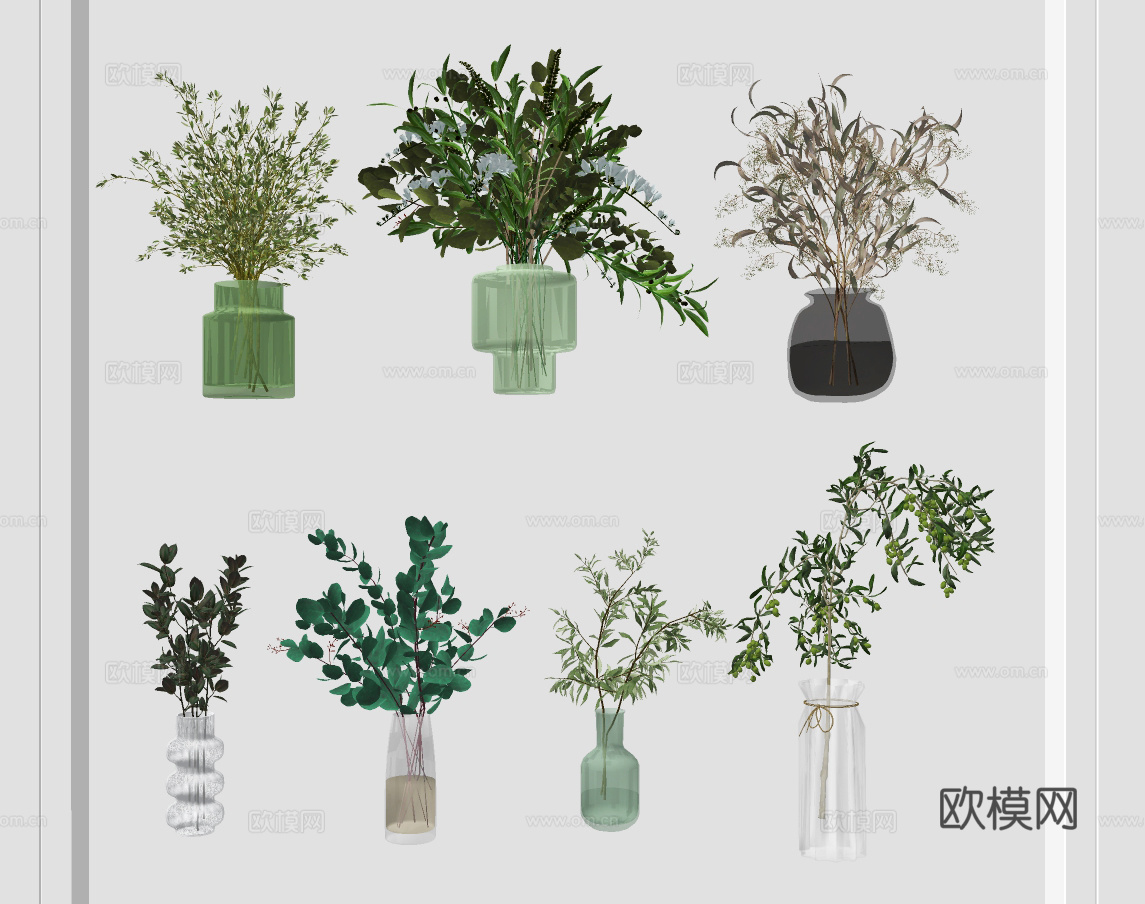 现代花艺花瓶插花su模型下载