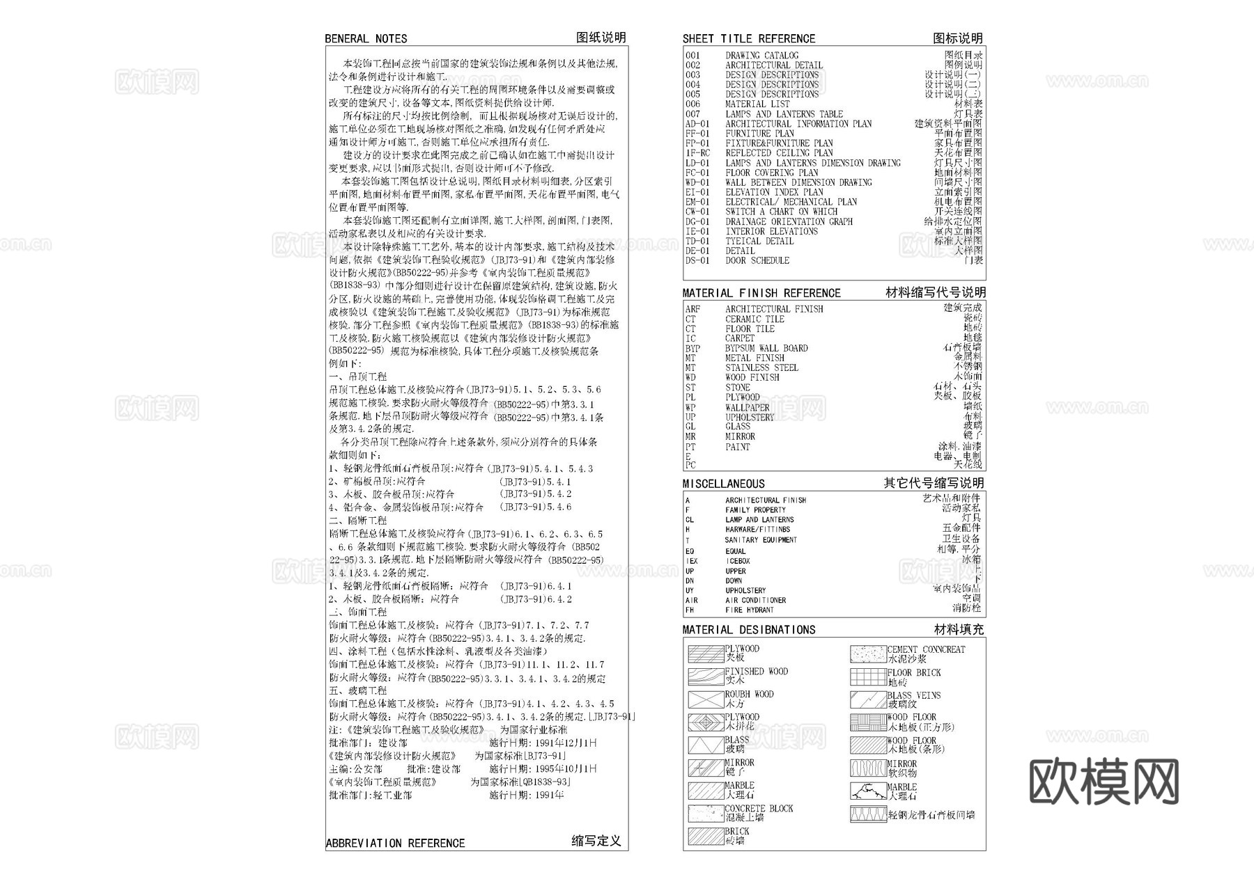 工装超市目录设计说明材料表图库cad施工图