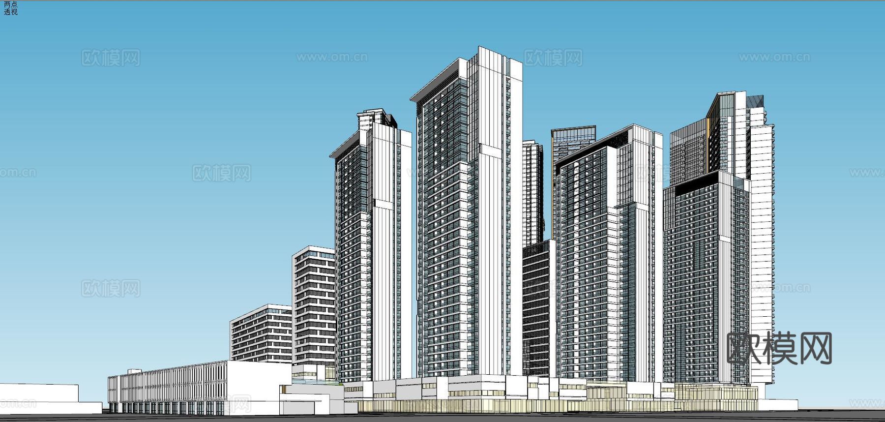 现代住宅小区建筑外观su模型下载