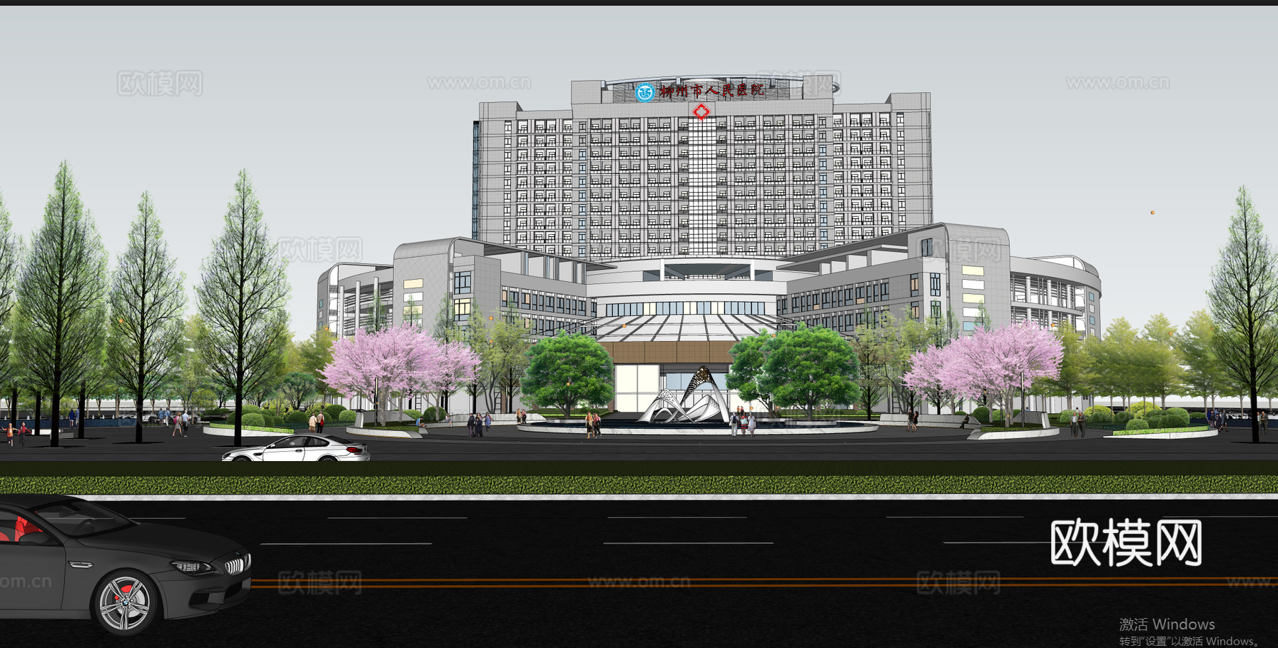 现代医院建筑外观su模型下载