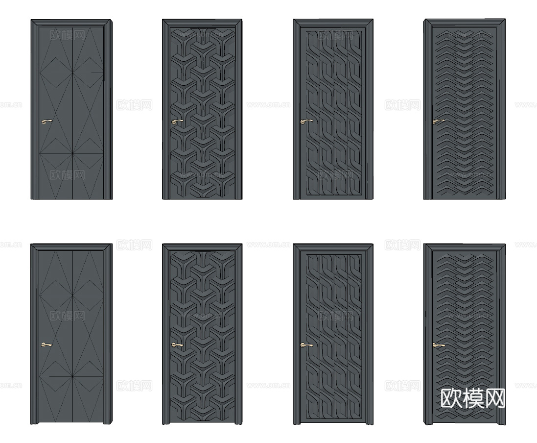 现代单开门房门su模型下载