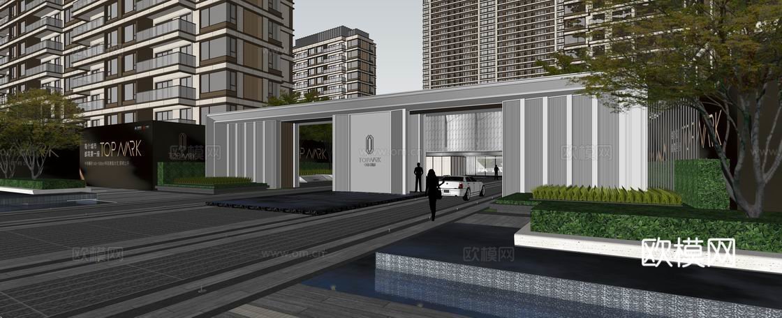 现代住宅小区建筑外观su模型下载