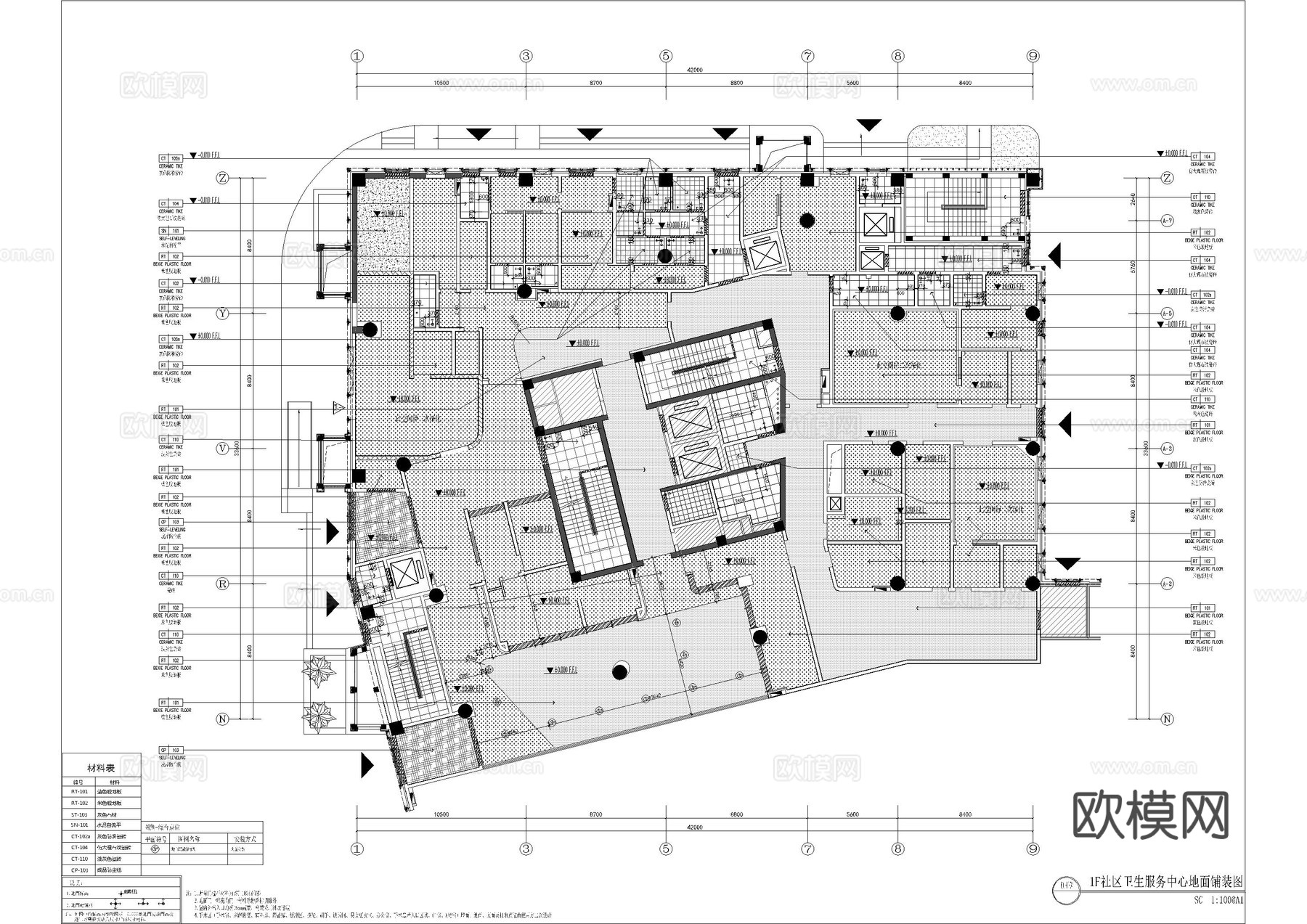 社区医院服务中心全套施工图cad施工图