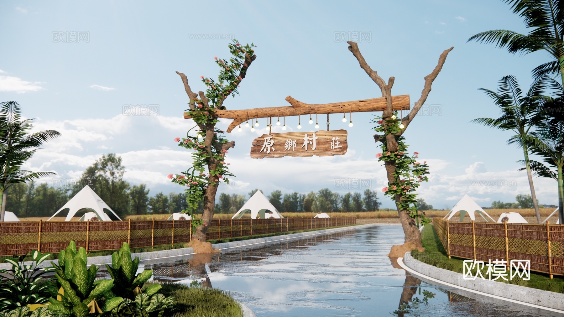 现代生态入口大门 门头su模型下载