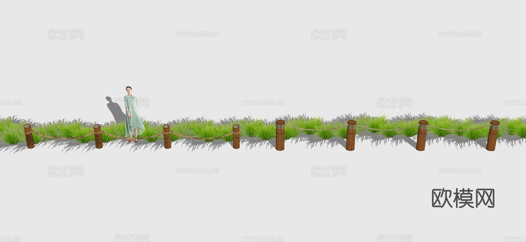 新中式绳索栏杆 生态栏杆 吊绳栅栏 栅栏 护栏su模型下载