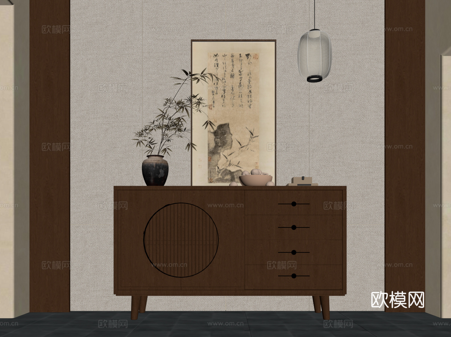 新中式玄关柜 端景柜su模型