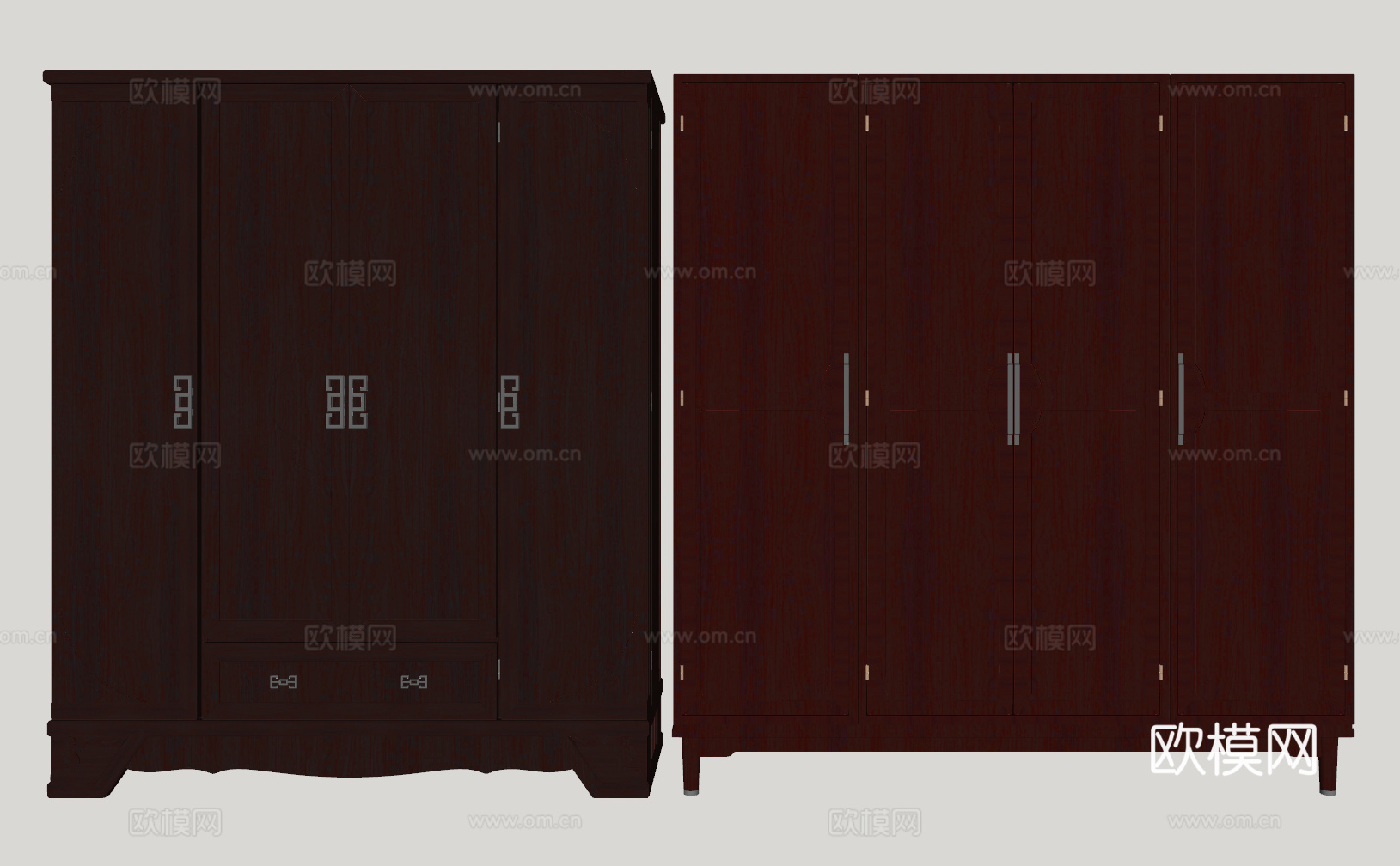 新中式实木衣柜su模型下载