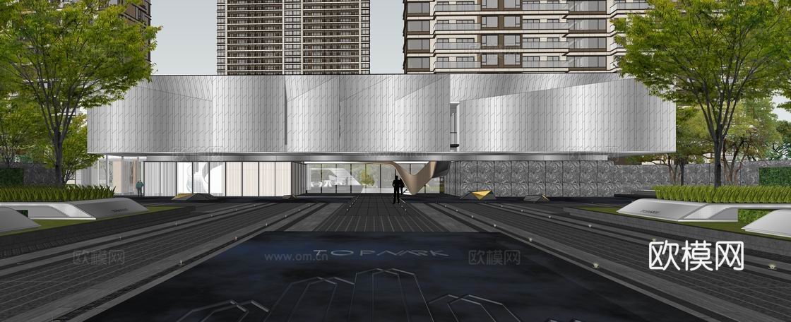 现代住宅小区建筑外观su模型下载