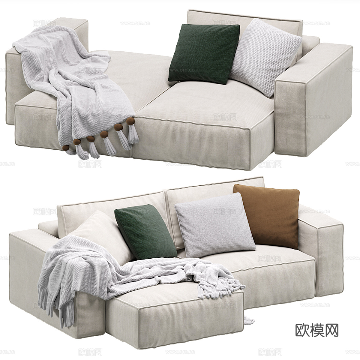 现代意式布艺组合休闲沙发3d模型