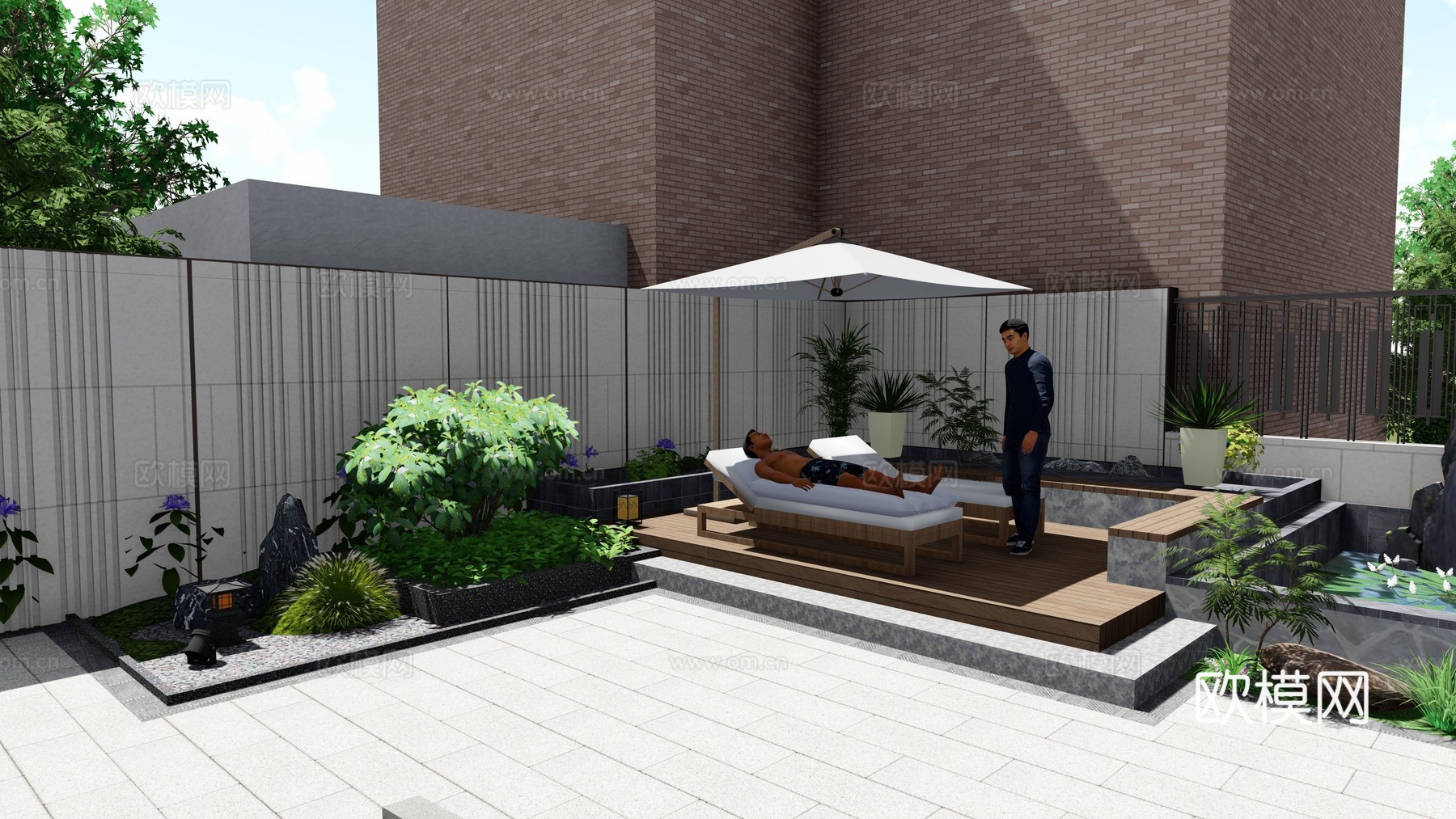 现代庭院 花园su模型下载