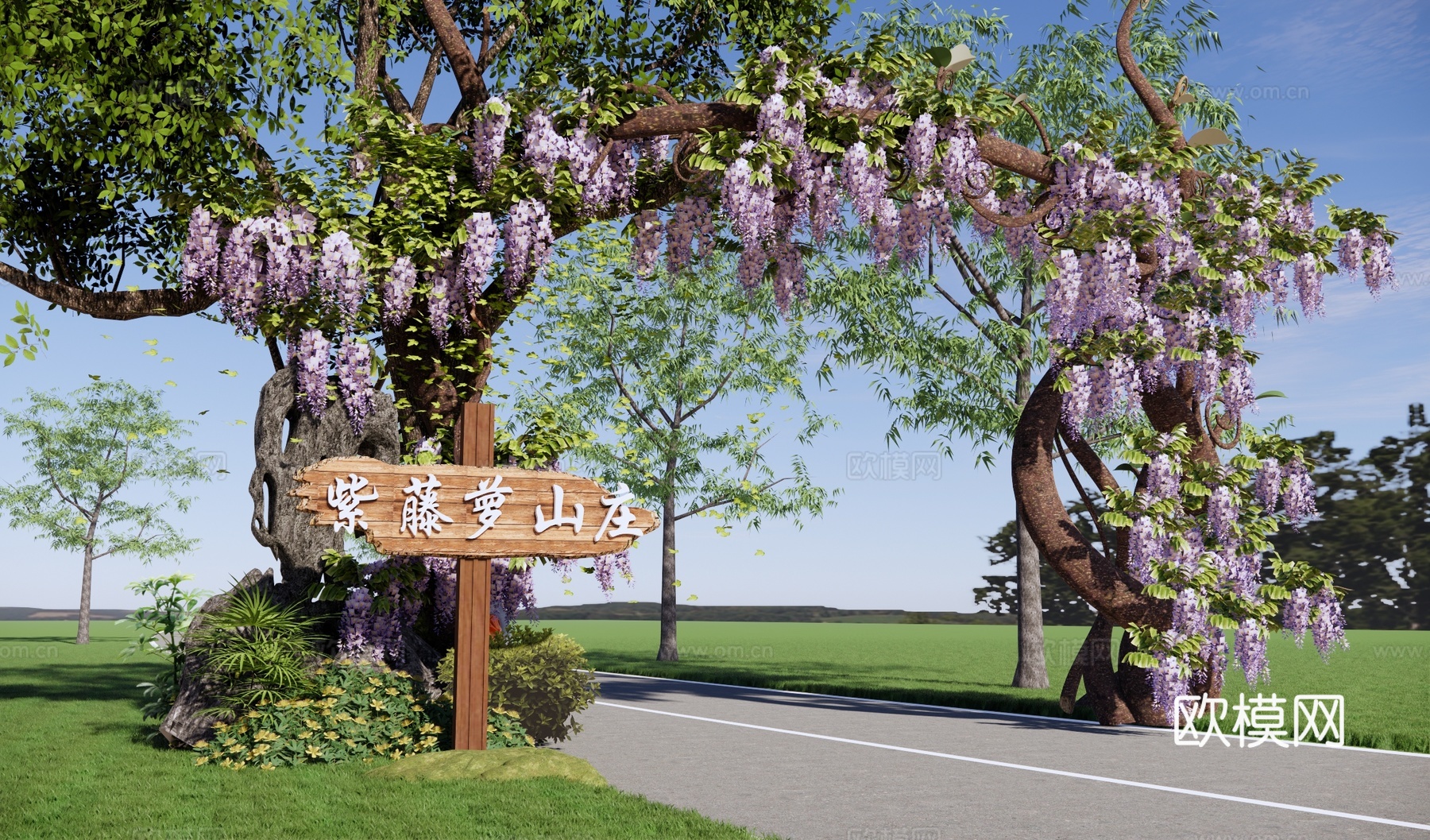 现代公园树桩大门 自然生态大门 紫藤萝庄园大门 紫藤萝藤蔓su模型