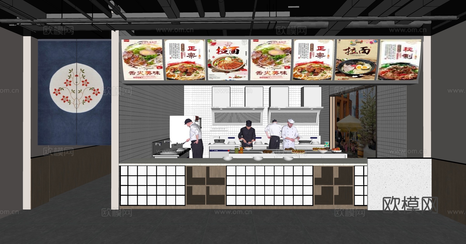 现代快餐店厨房su模型下载