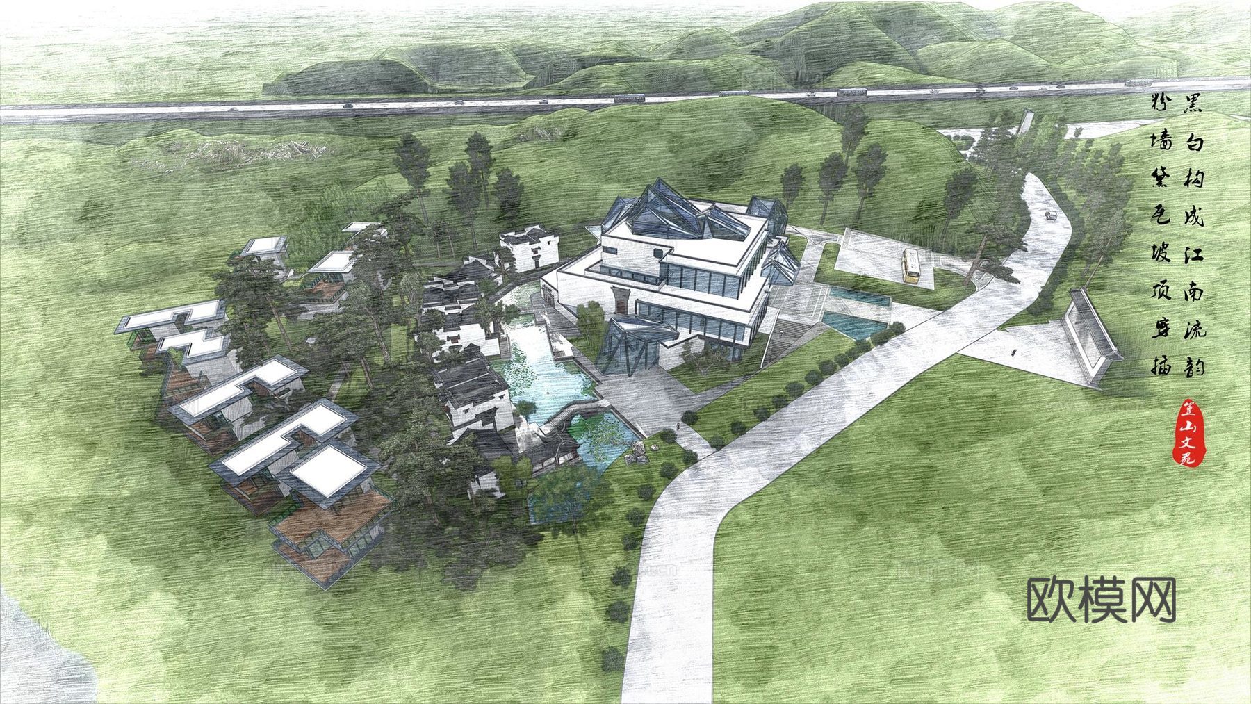 现代雕刻博物馆建筑外观su模型下载