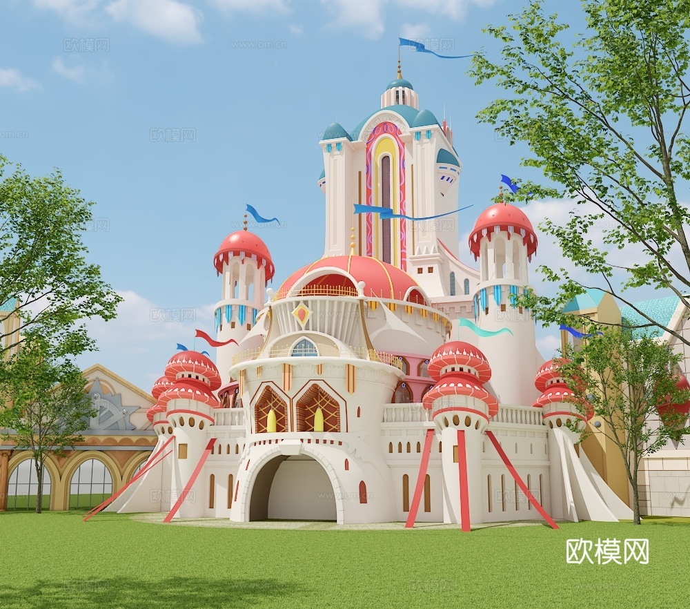 城堡花草树木绿化景观3d模型