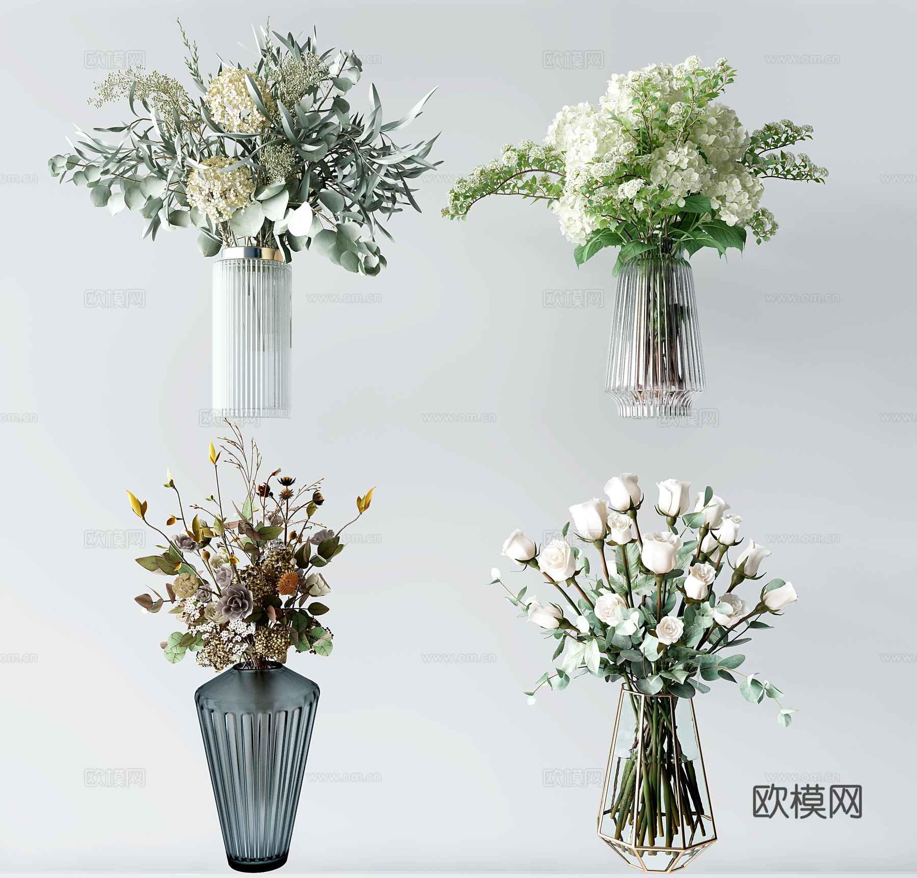 现代玻璃花瓶插花su模型下载