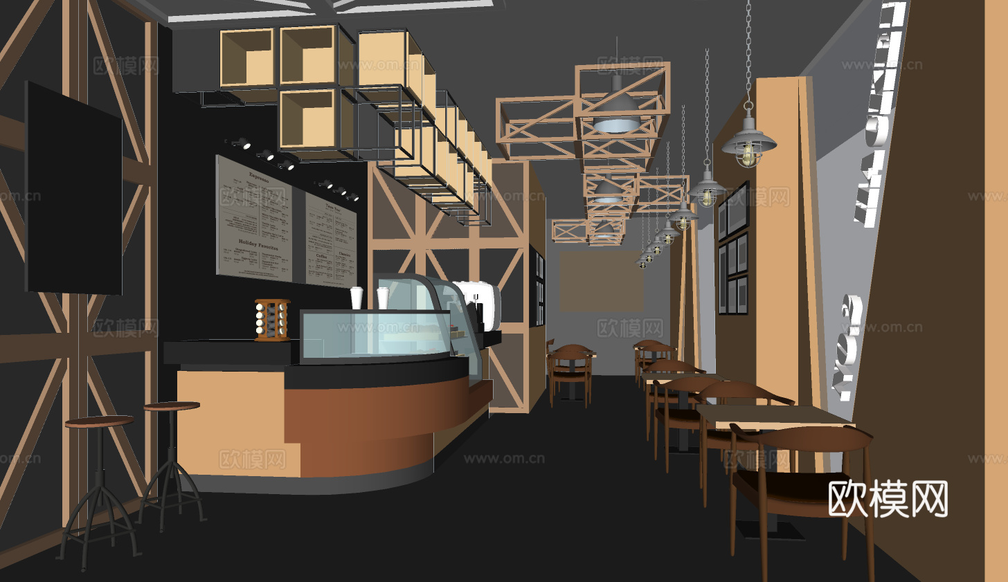 现代奶茶店su模型下载