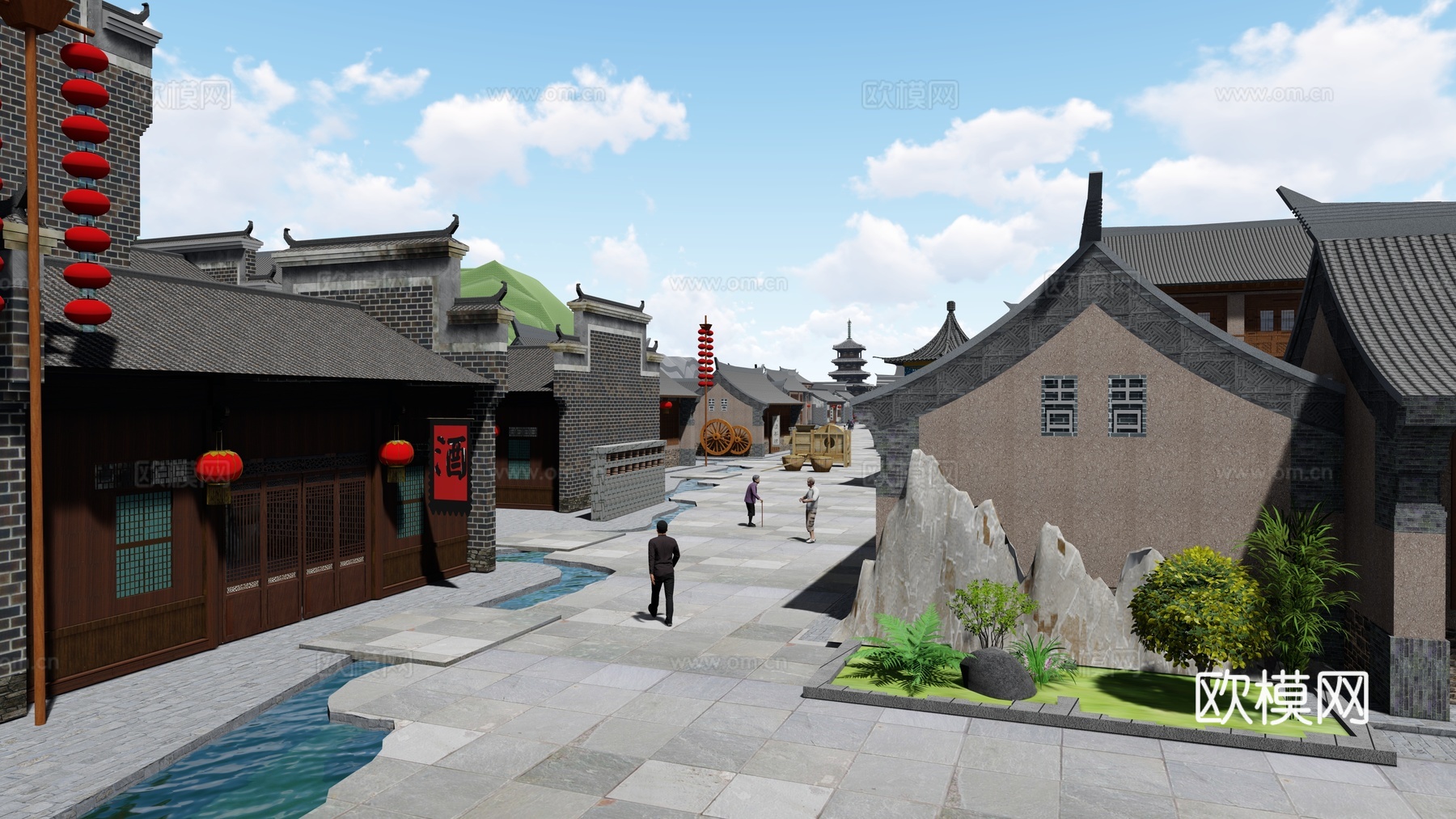 乡村街道景观su模型下载