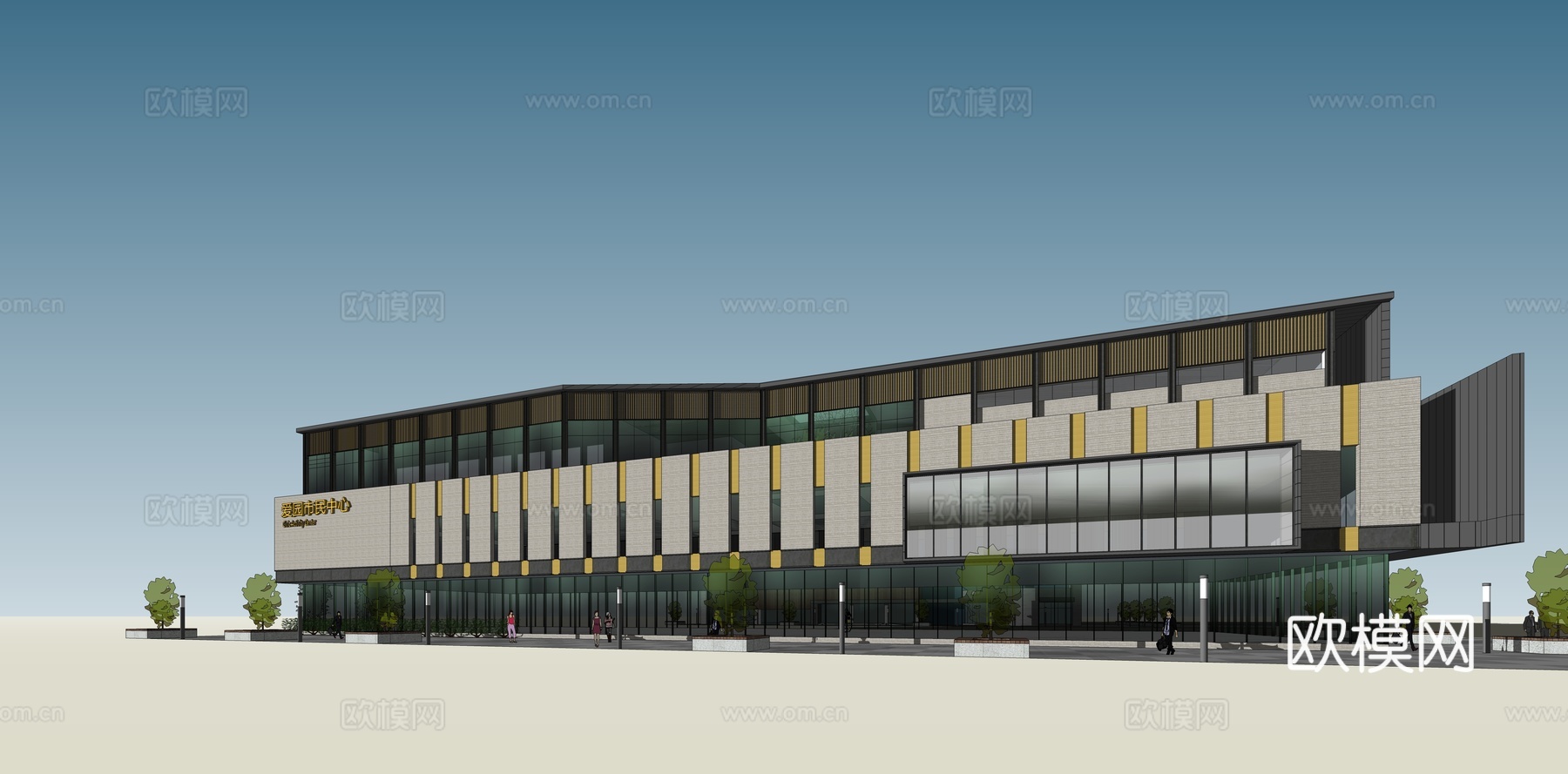 现代活动中心建筑外观su模型下载