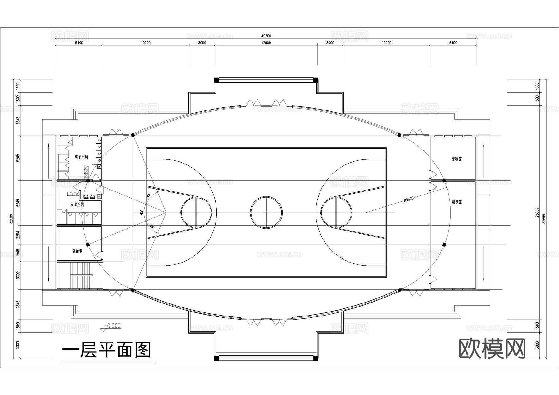 篮球场平面方案cad施工图
