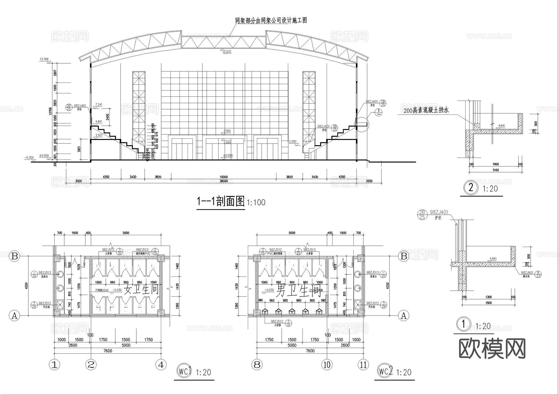 篮球场施工图cad施工图