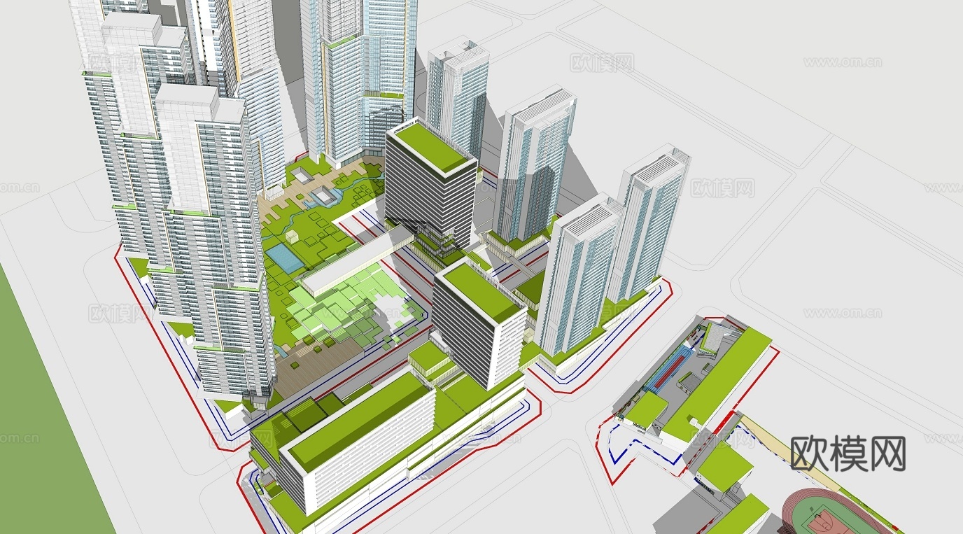 现代住宅小区建筑外观su模型下载
