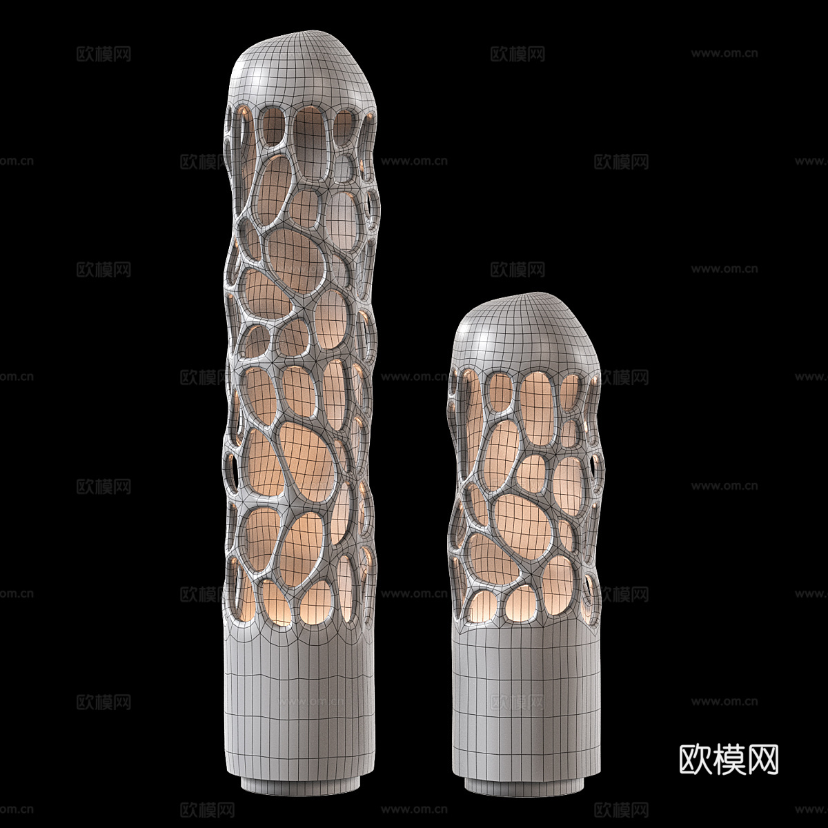 现代侘寂蜂窝状装饰落地灯3d模型下载（渲染图3）