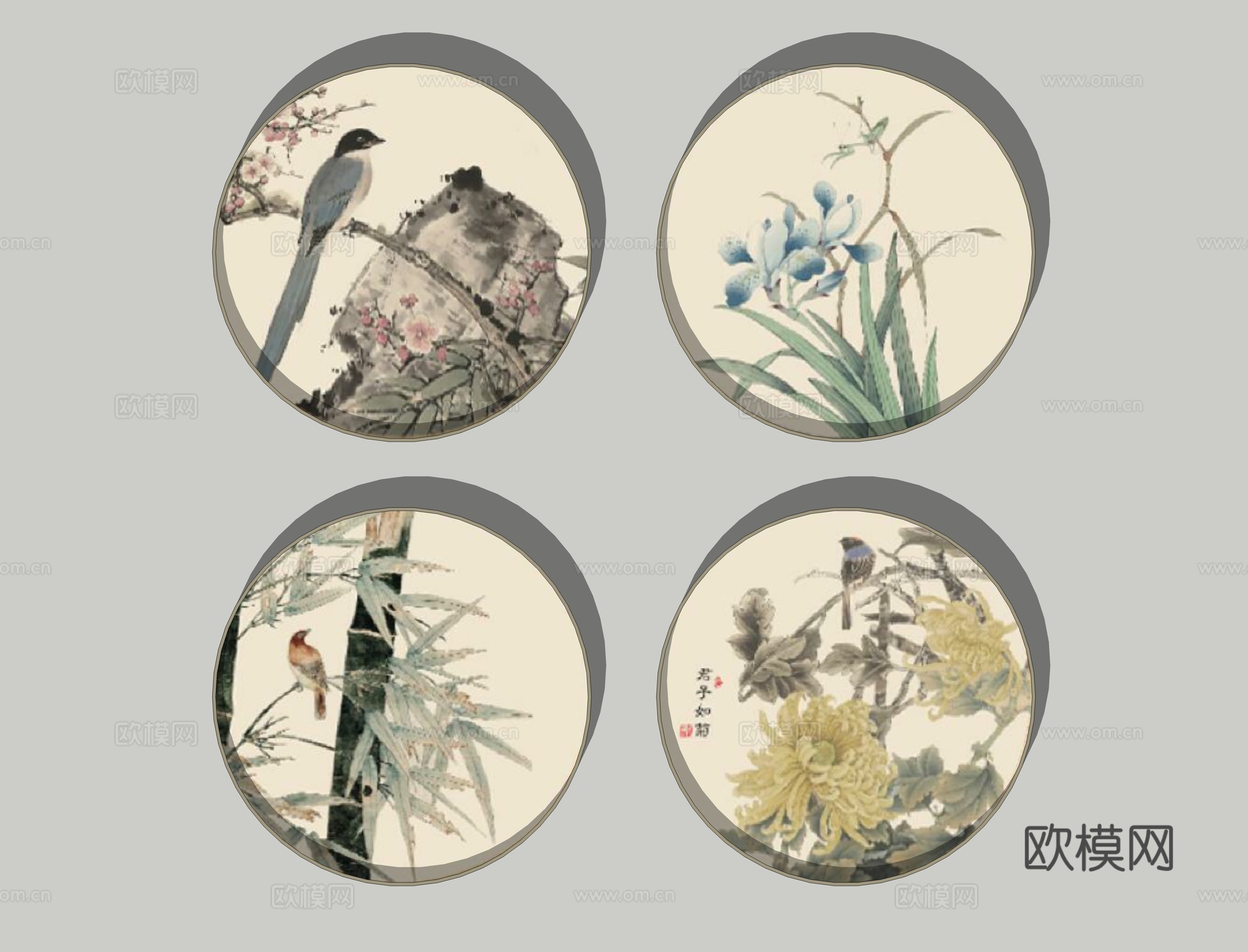 新中式花卉装饰挂画su模型下载