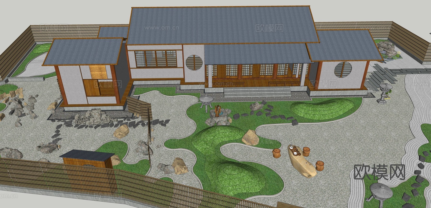中式乡村庭院 花园景观su模型下载