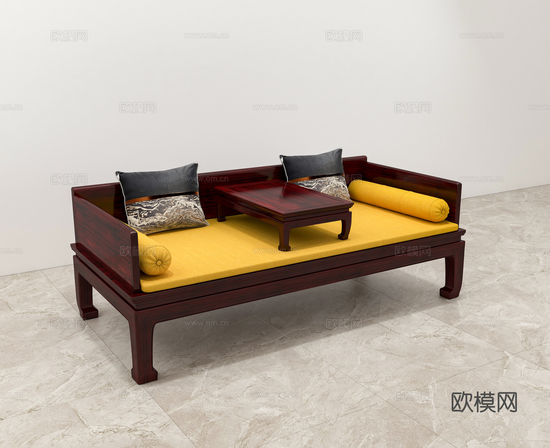 中式罗汉床 床榻 沙发榻 新中式罗汉床 茶台 实木红木3d模型