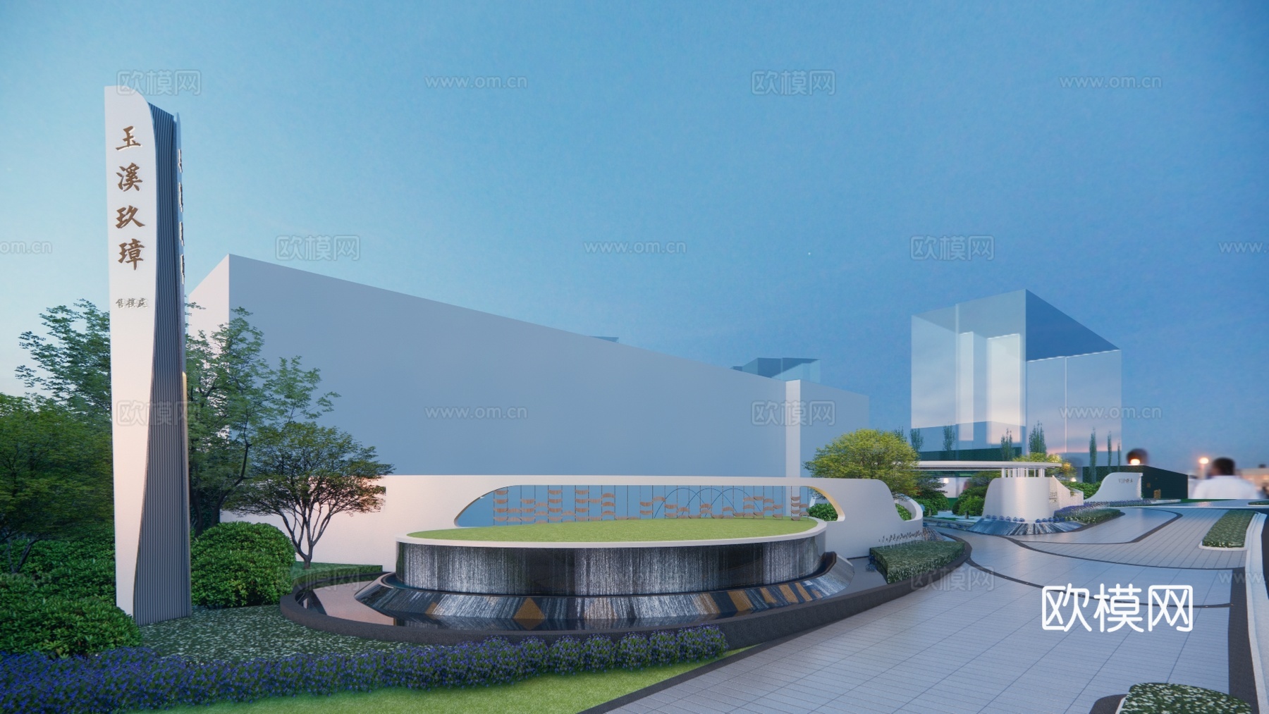 现代景观示范区 曲线景观 台阶高差景观su模型下载