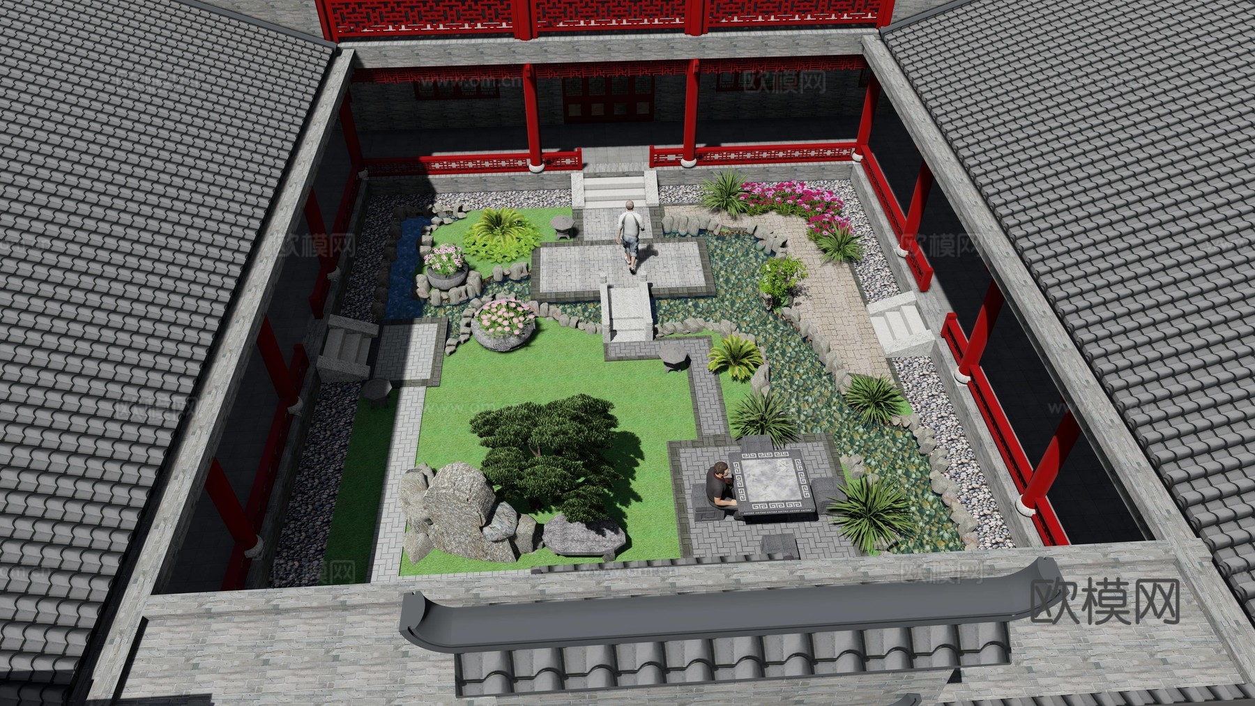 中式乡村庭院 花园su模型下载