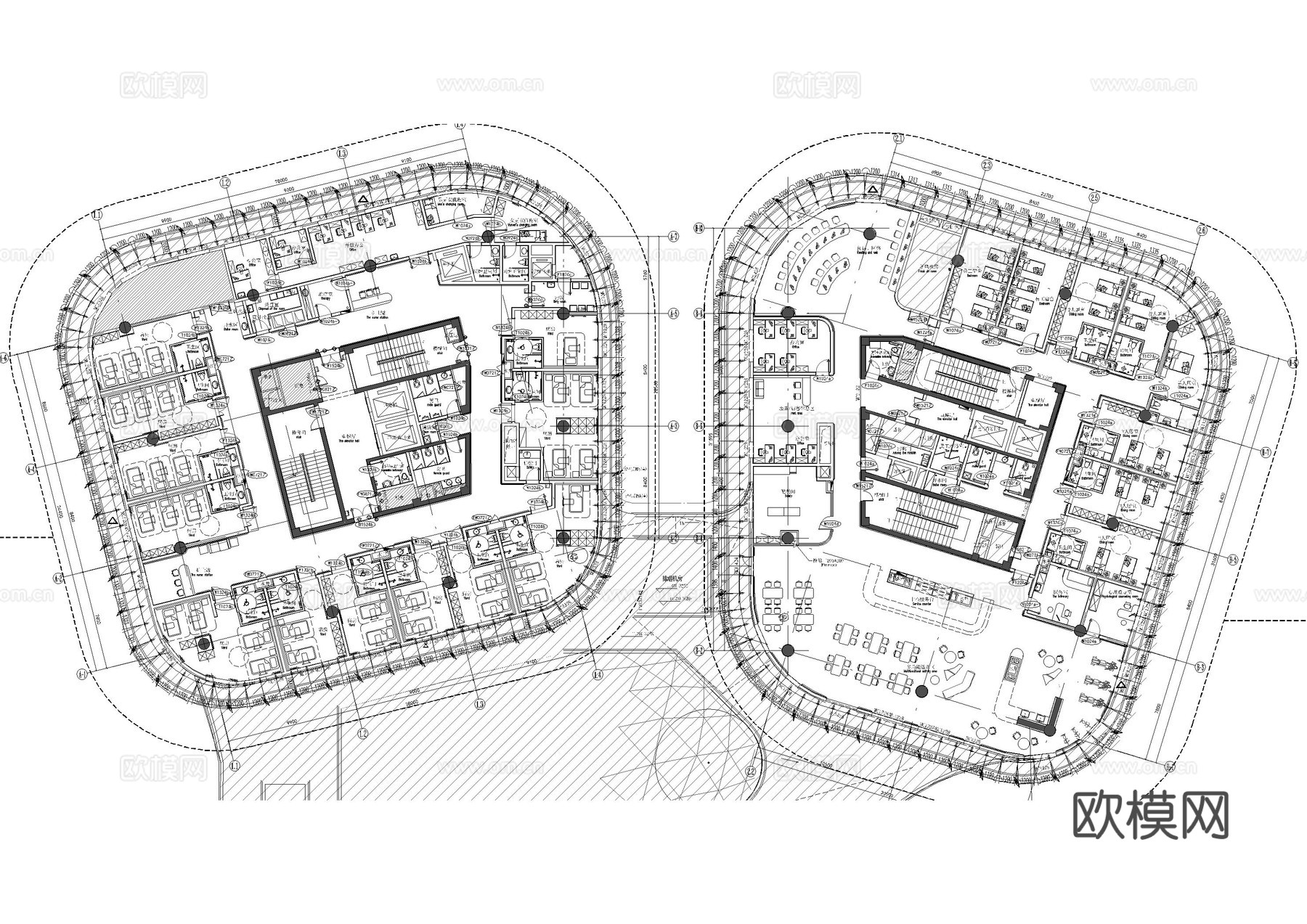 2023七层工装平面方案精品及平面施工图cad施工图