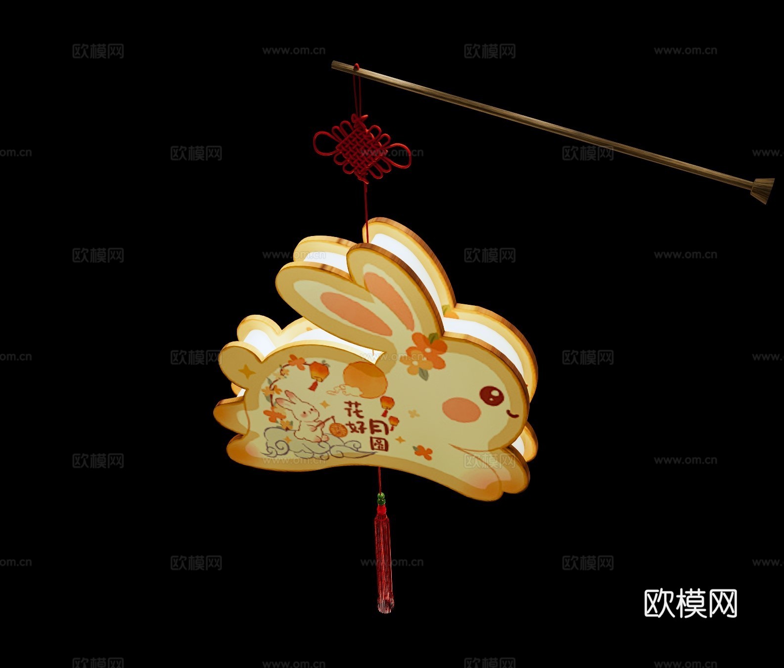 中式灯笼 中秋节花灯 兔子灯笼 中式手提灯笼 节日氛围灯笼su模型