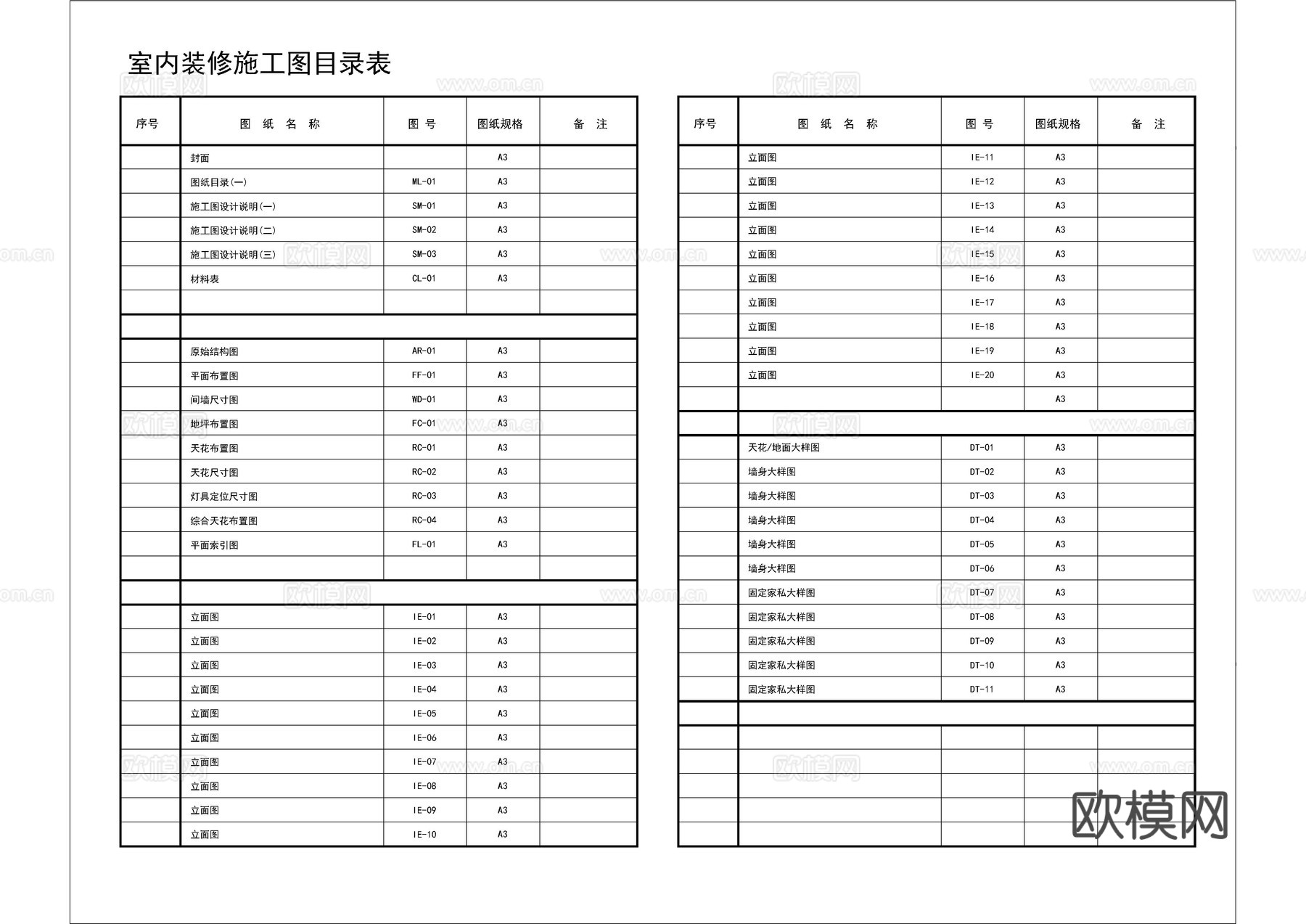 美业店面目录设计说明材料表图库cad施工图