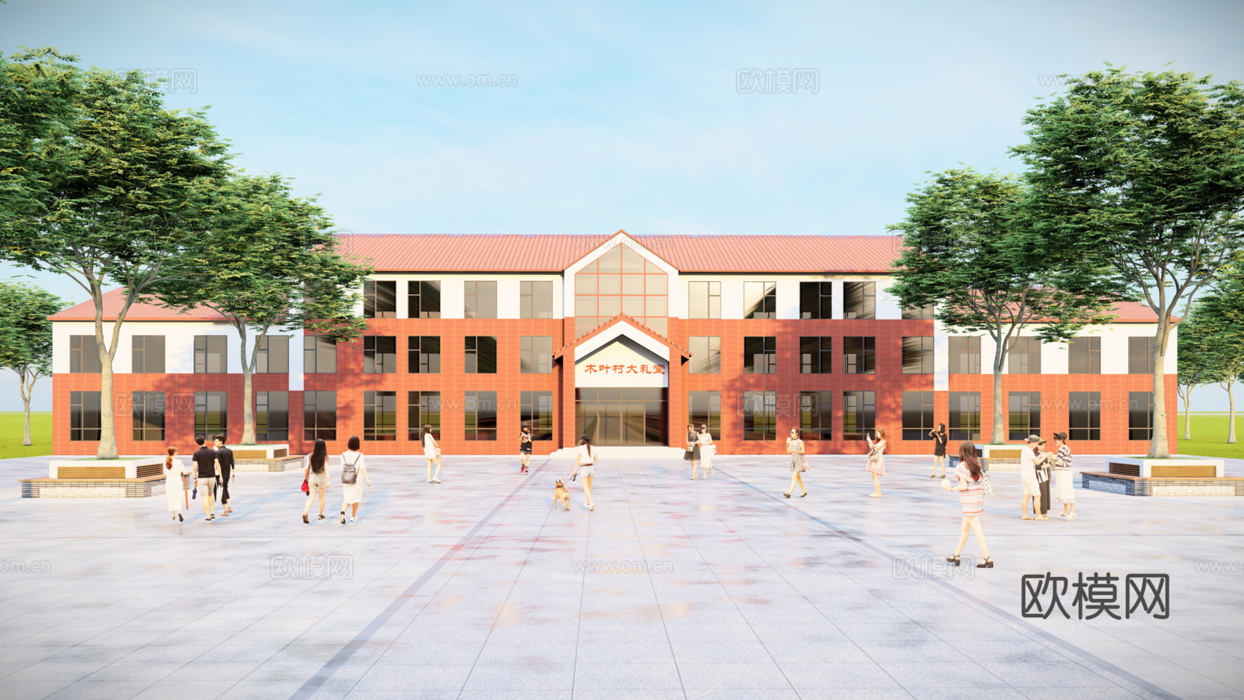 新中式乡村礼堂su模型下载