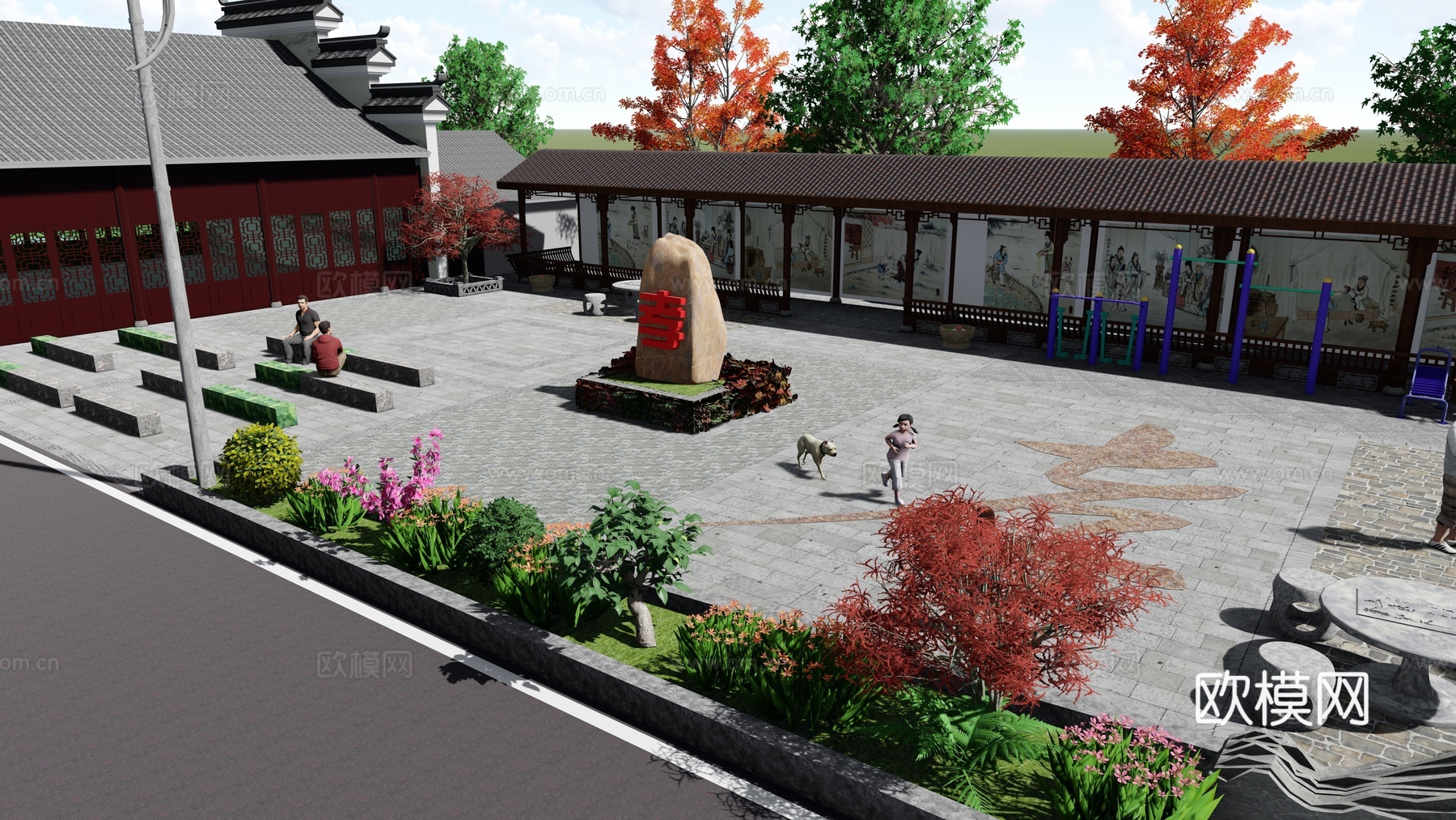 乡村公园景观su模型下载