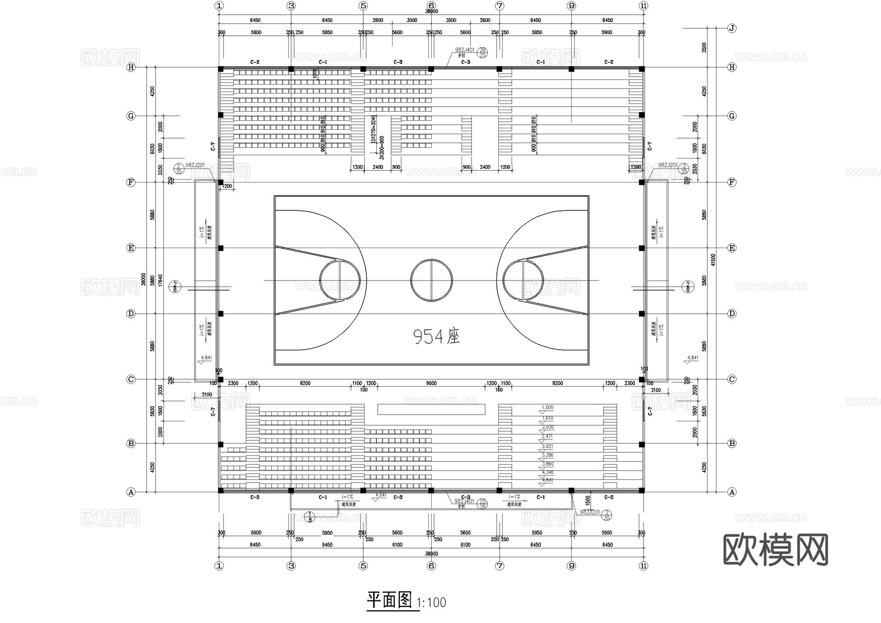 篮球场施工图cad施工图